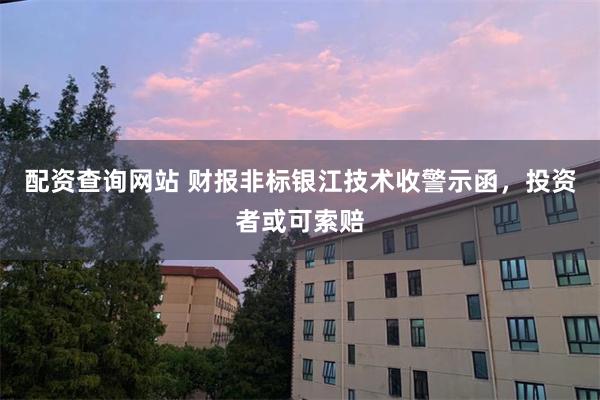 配资查询网站 财报非标银江技术收警示函，投资者或可索赔